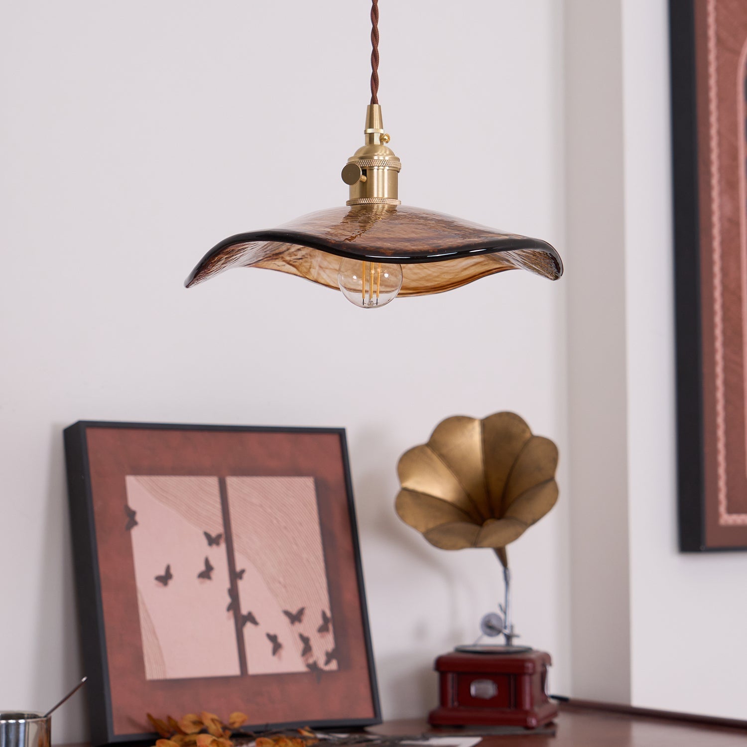 Flower Petal Glass Pendant Swag Light - Blowlighting