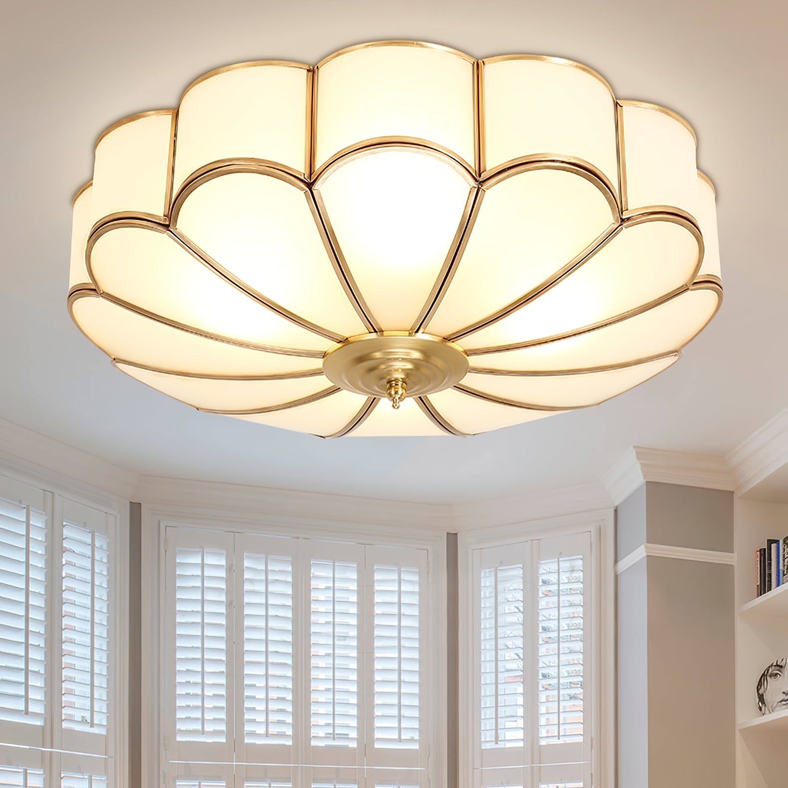 Viraean Modern Minimalist Flower Shape Brass Glass Ceiling Lamp - Lamp Copper