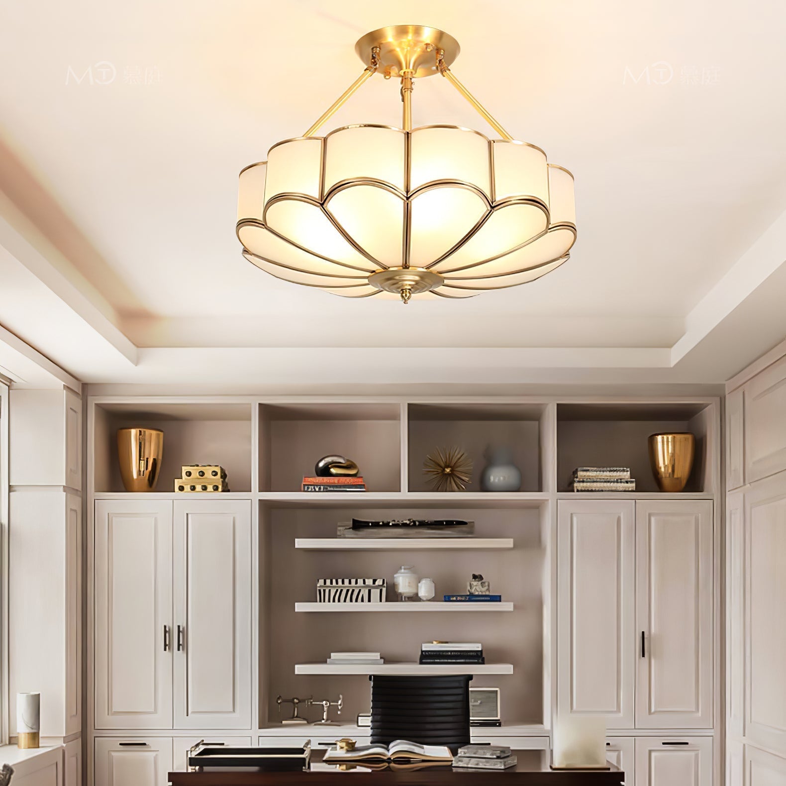 Solara Ceiling Light Frosted Glass Petal Brass Art - Letslighting