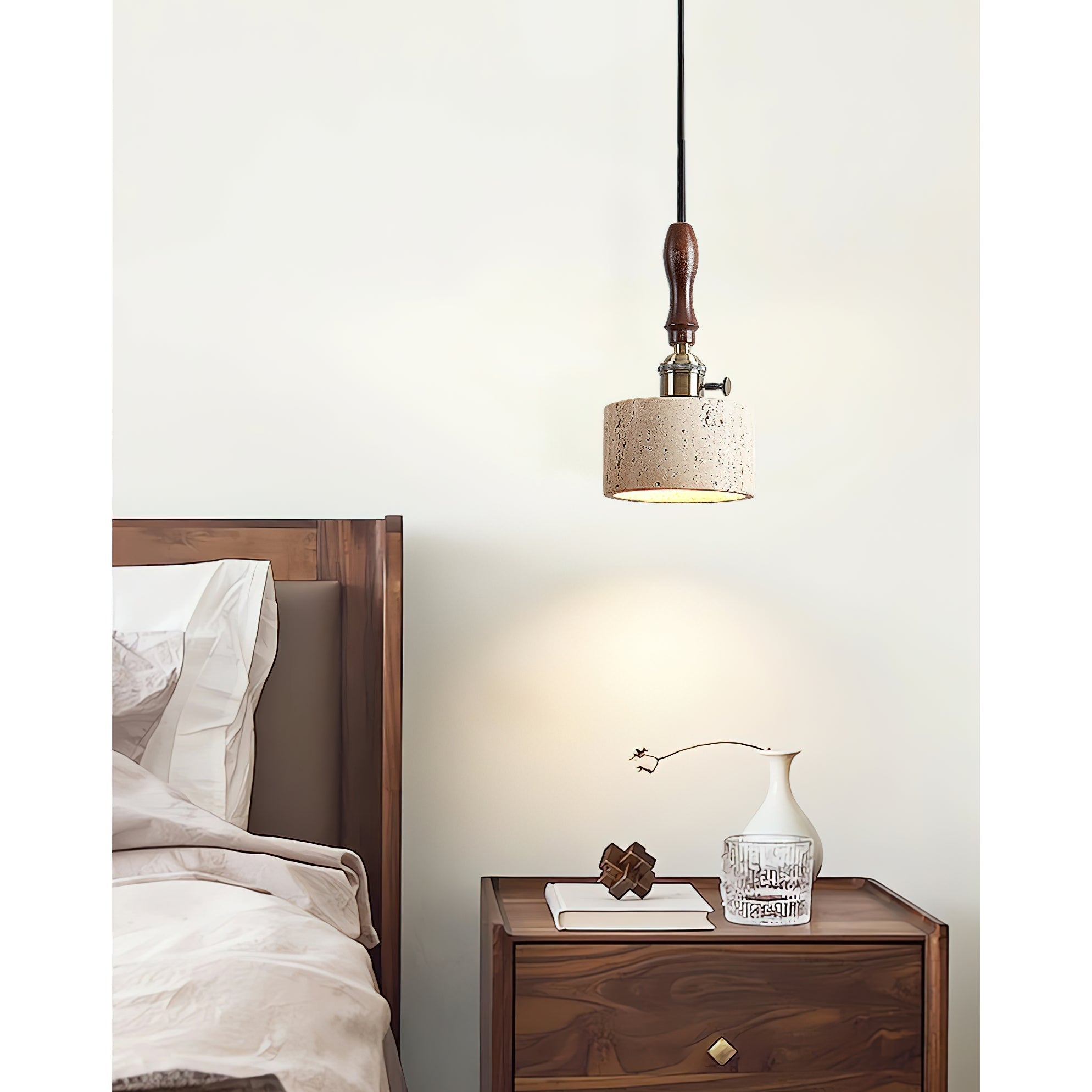 Sycaran Modern Minimalist Walnut Travertine Pendant Lamp - Lamp Copper
