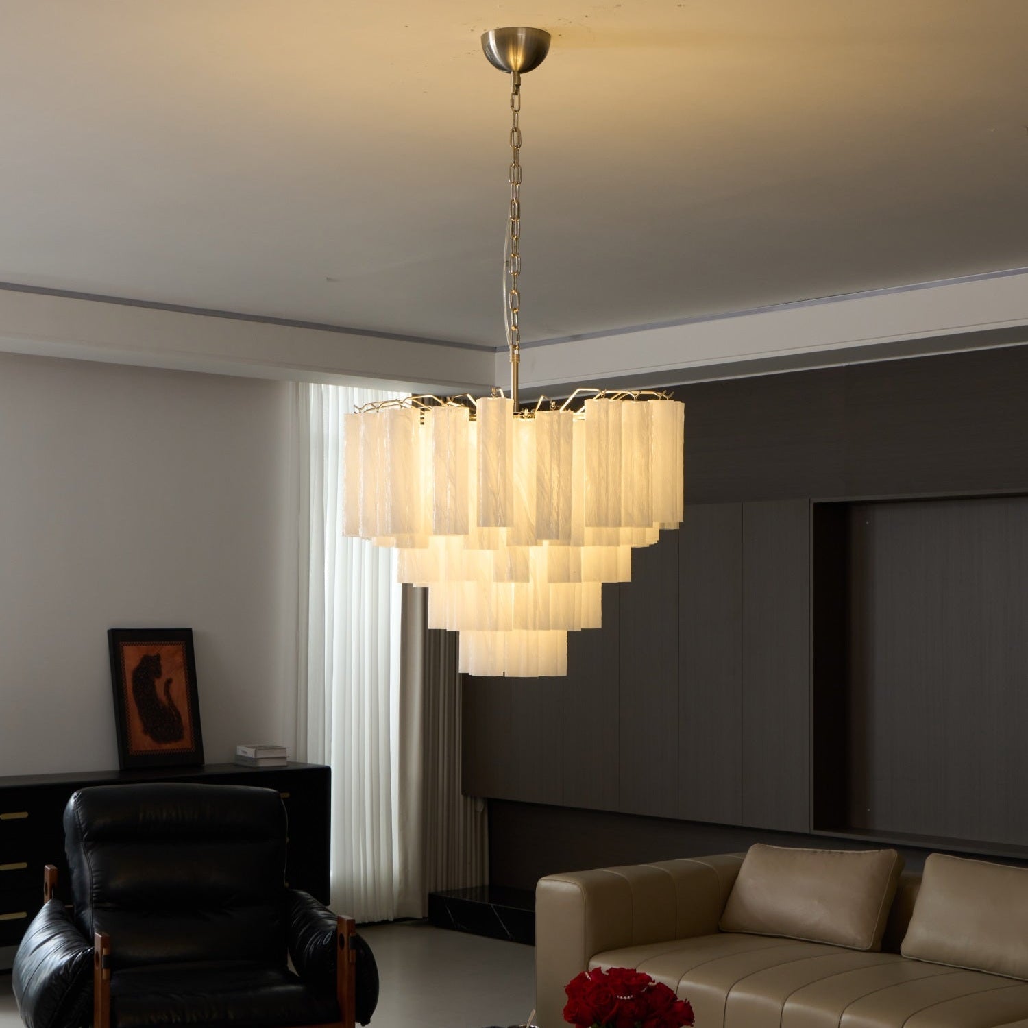 Aurora Chandelier Frosted Murano Glass Tiered Cascade - Letslighting