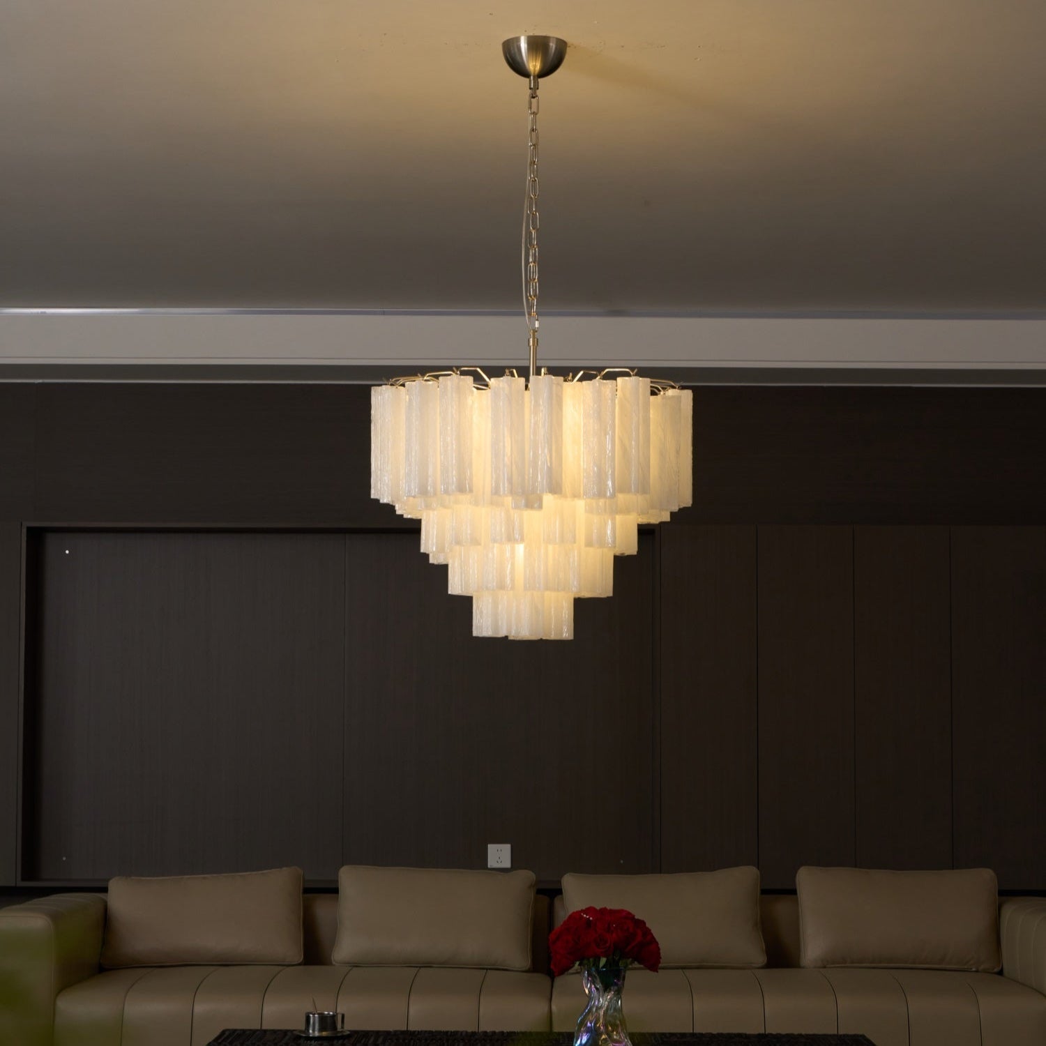 Aurora Chandelier Frosted Murano Glass Tiered Cascade - Letslighting