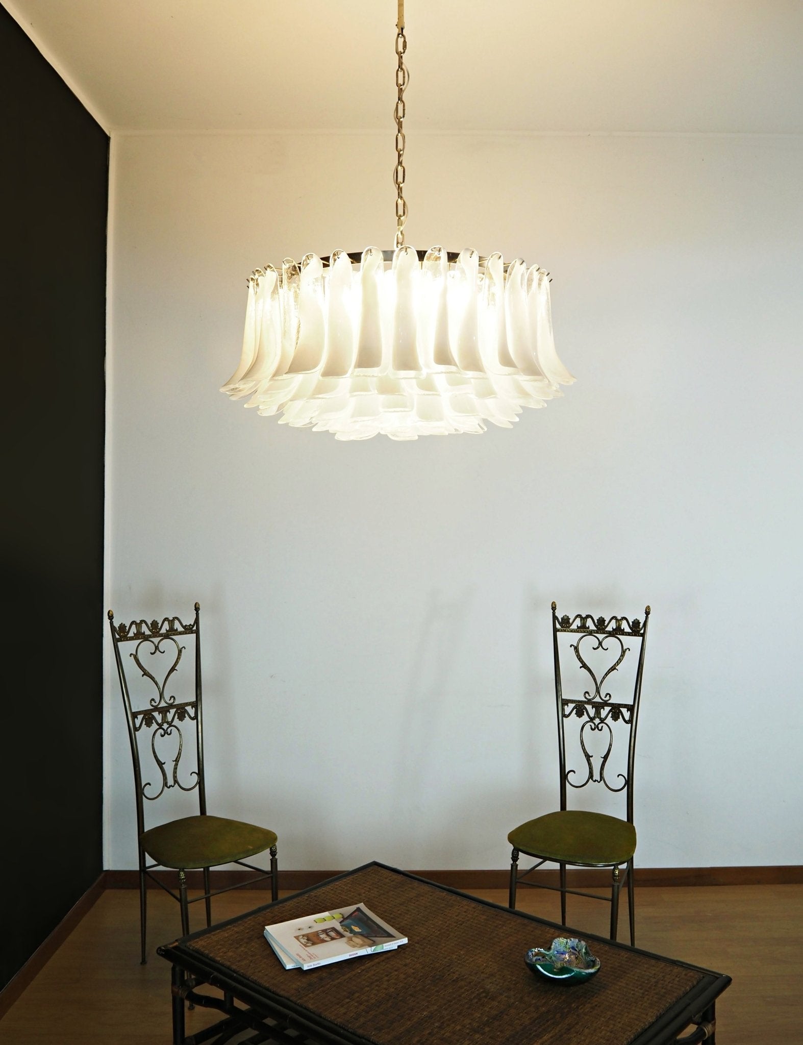 Aurora Chandelier White Murano Glass Petal Elegant - Blowlighting