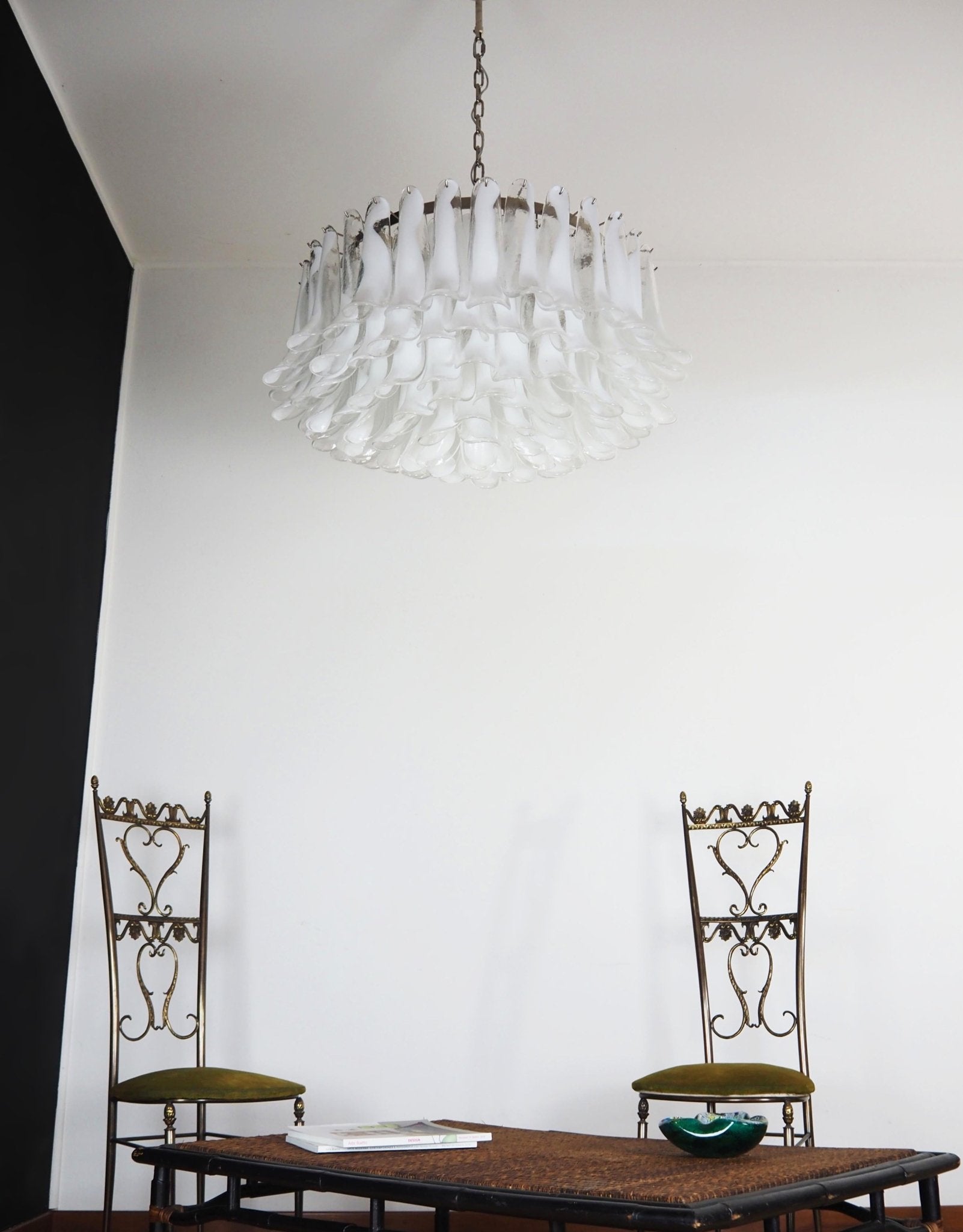Aurora Chandelier White Murano Glass Petal Elegant - Blowlighting