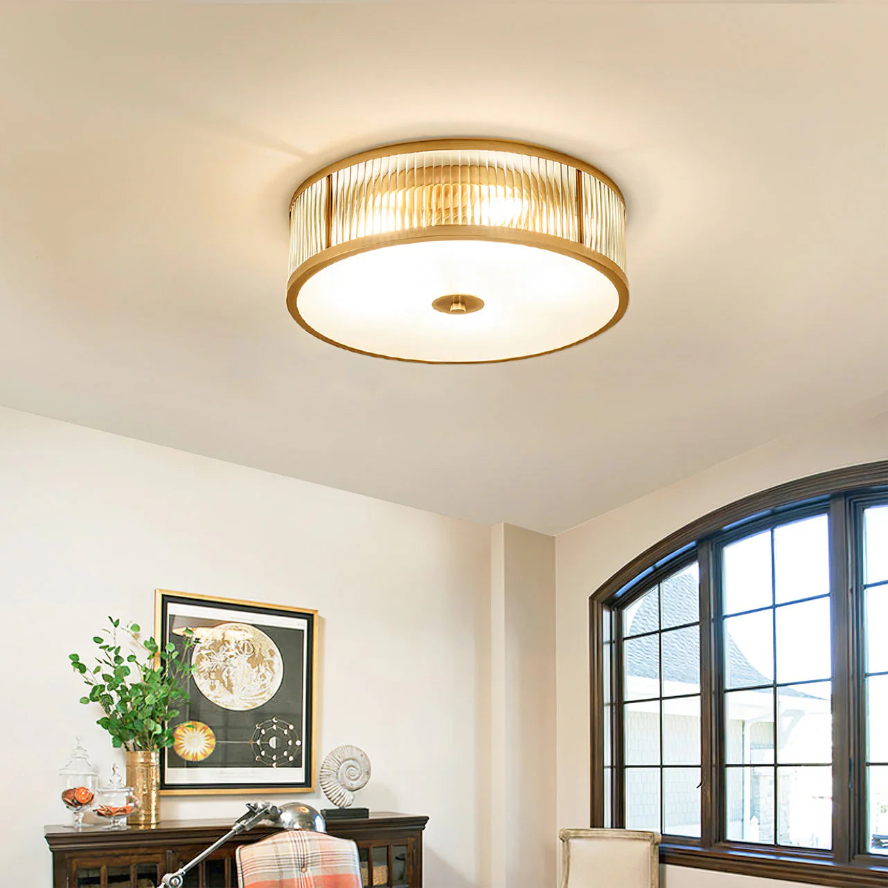 Silva Modern Round Metal Glass Ceiling Lamp Dining Room Bedroom