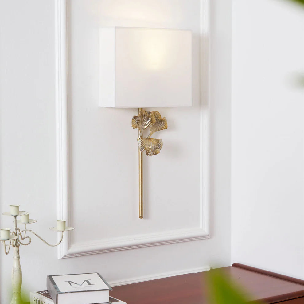 Epoch Vintage Classical Gingko Brass Wall Light Bedroom Living Room