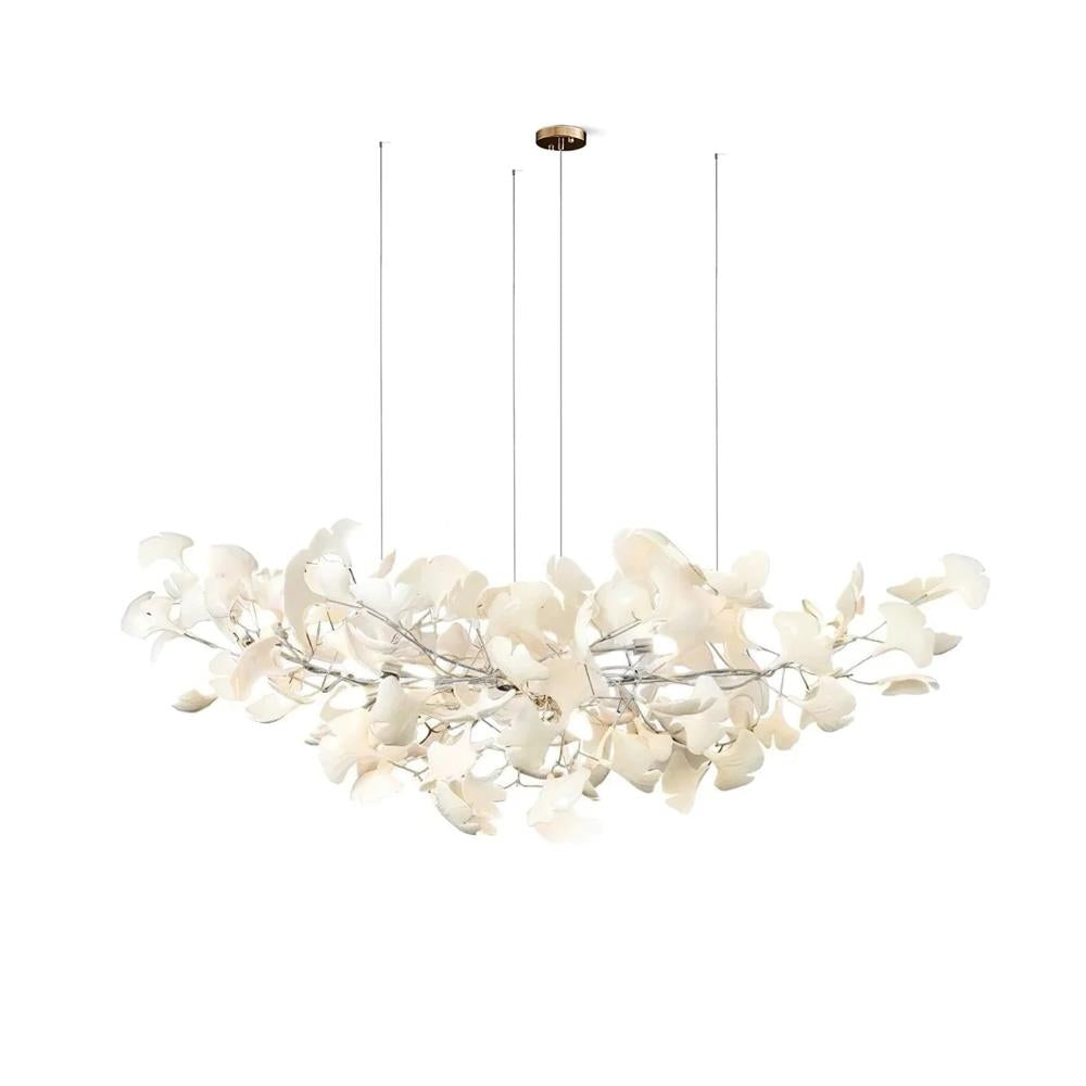 Chandelier White Ceramic Ginkgo Petals Gold Organic Art Nouveau - Letslighting