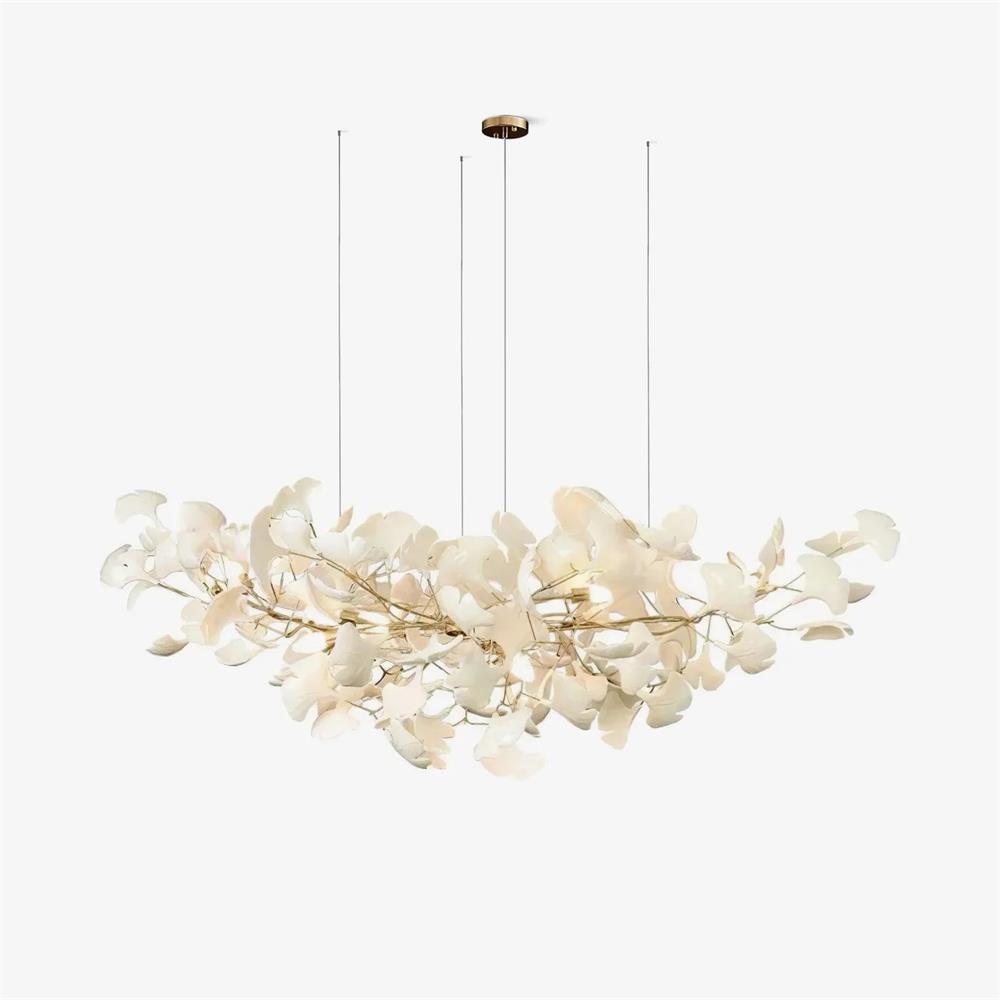 Chandelier White Ceramic Ginkgo Petals Gold Organic Art Nouveau - Letslighting