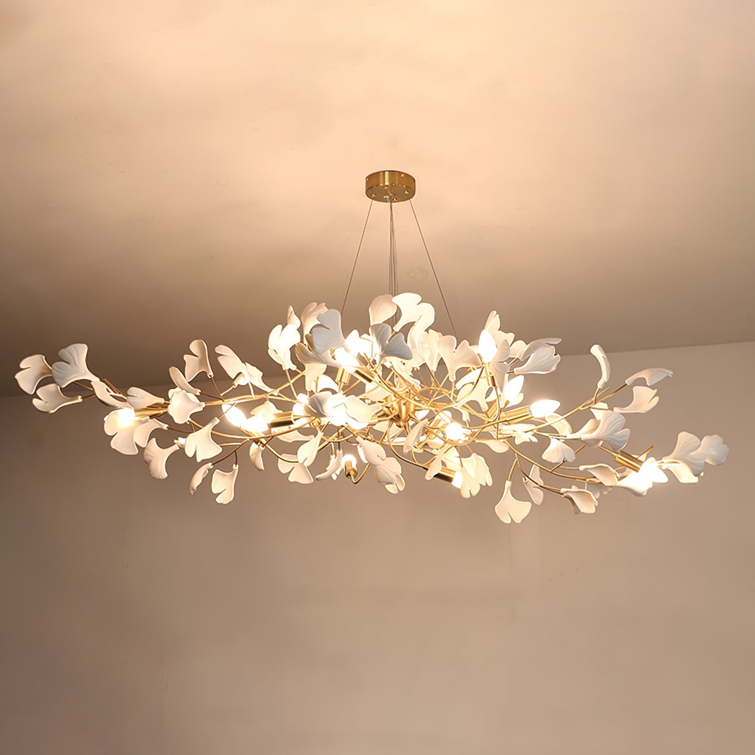 Gingko Chandelier Long Version Porcelain Nature Inspired - Letslighting