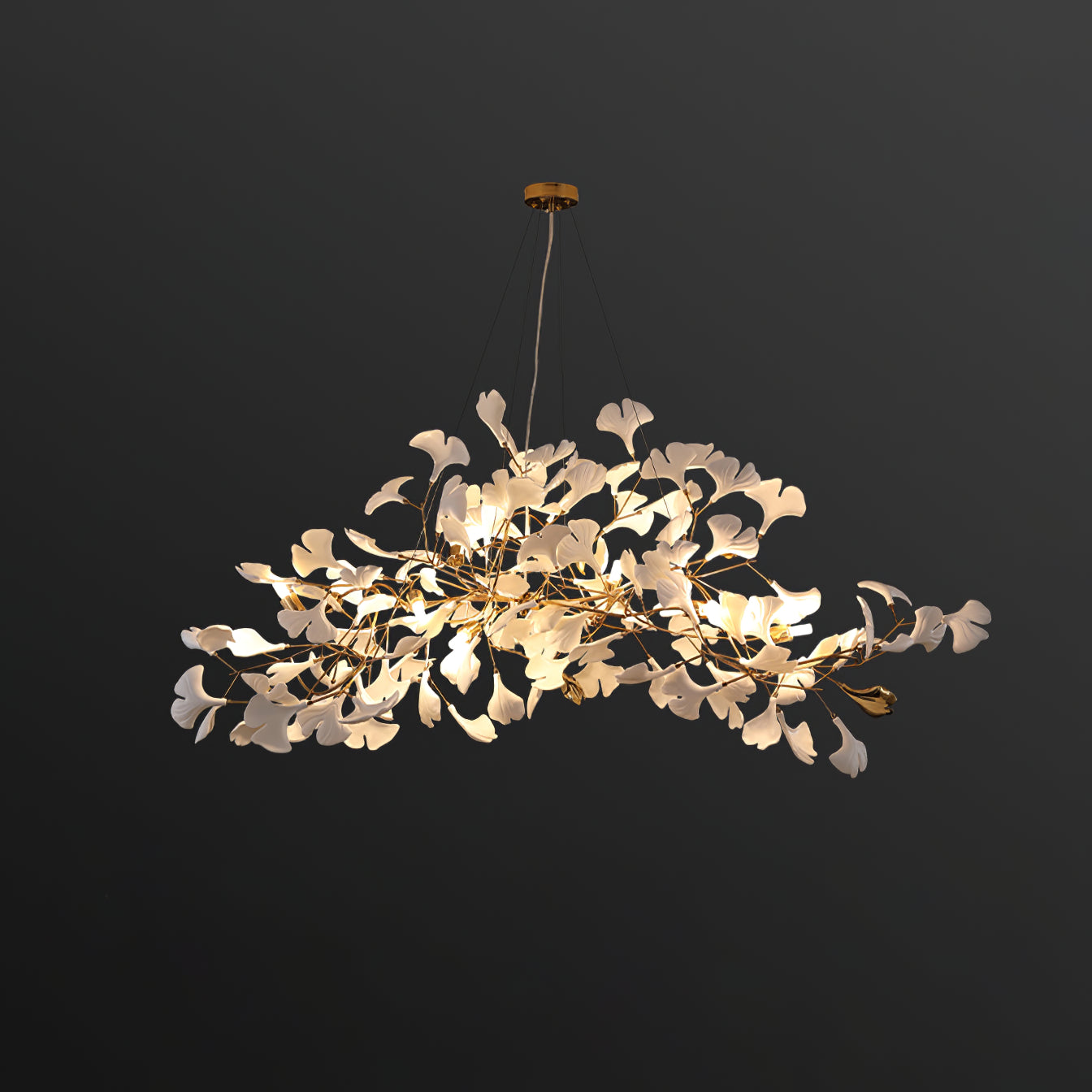 Gingko Chandelier Long Version Porcelain Leaf Branch Organic - Letslighting