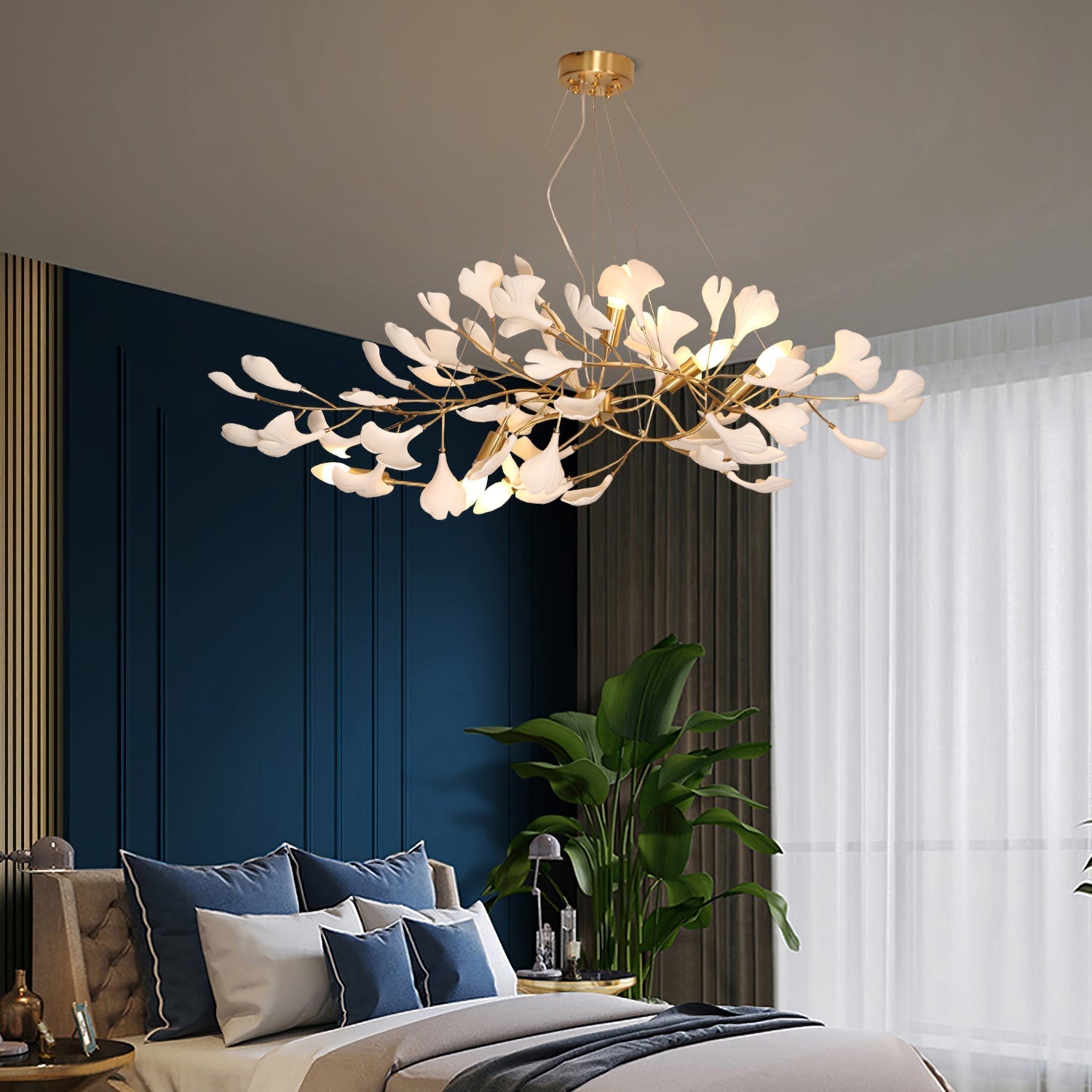 Gingko Chandelier Long Version Porcelain Nature Inspired - Letslighting