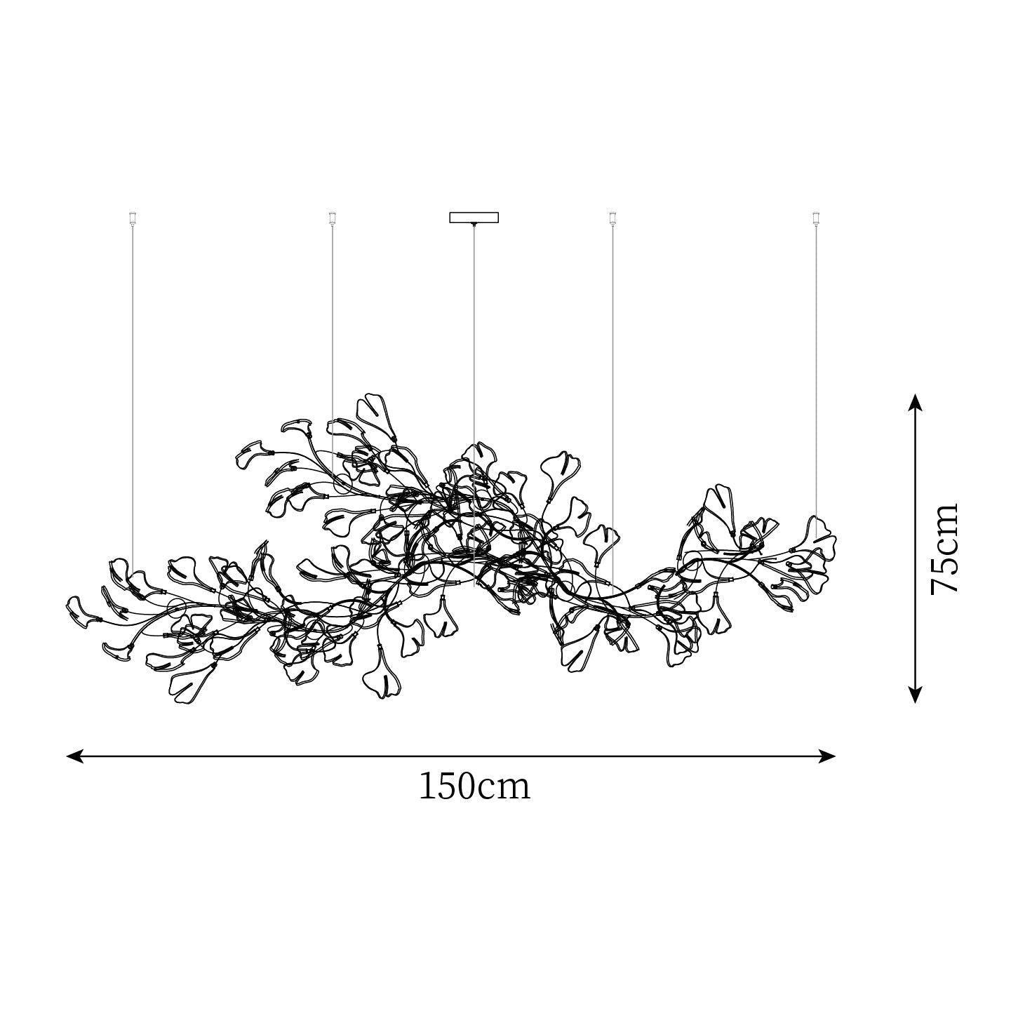 Gingko Chandelier Long Version Porcelain Leaf Branch Organic - Letslighting
