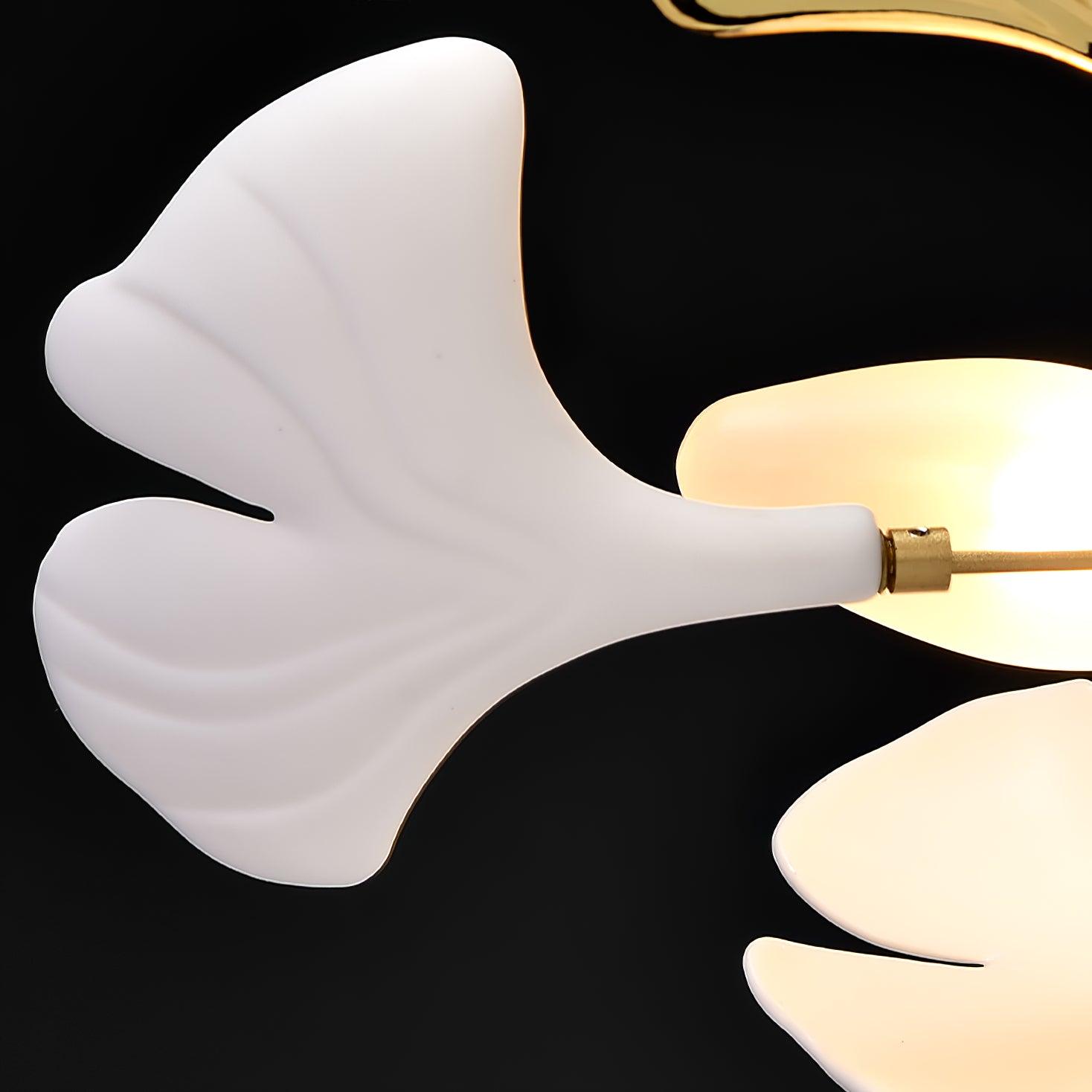 Chandelier White Ceramic Ginkgo Petals Gold Organic Art Nouveau - Letslighting
