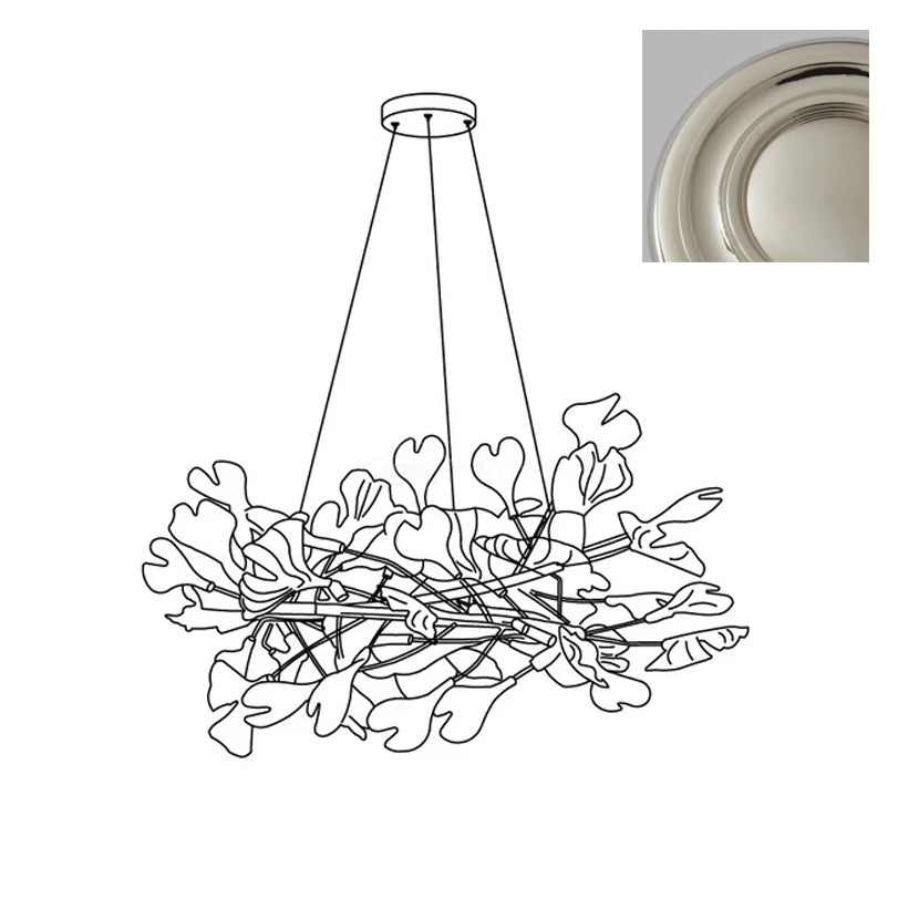 Chandelier White Ceramic Ginkgo Petals Gold Branches Art - Letslighting
