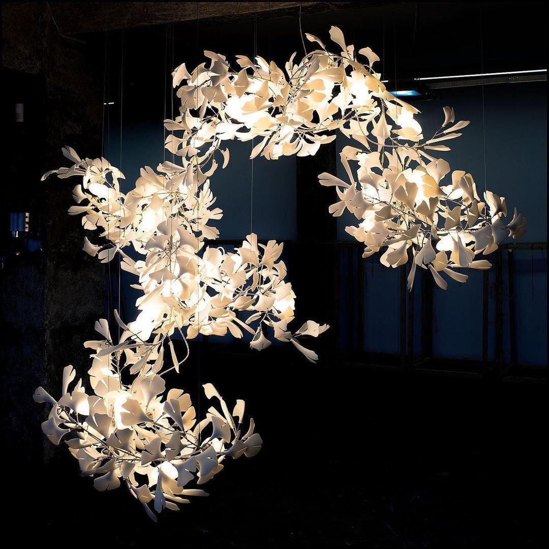 Ginkgo Chandelier Leaf Cluster Strands Organic Sculptural - Letslighting