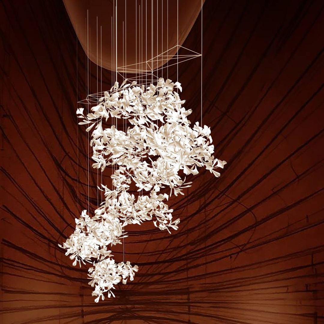 Ginkgo Chandelier Leaf Cluster Strands Organic Sculptural - Letslighting