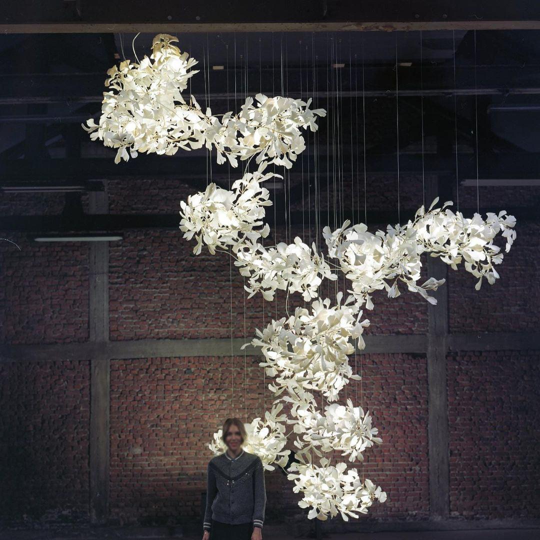 Ginkgo Chandelier Leaf Cluster Strands Organic Sculptural - Letslighting