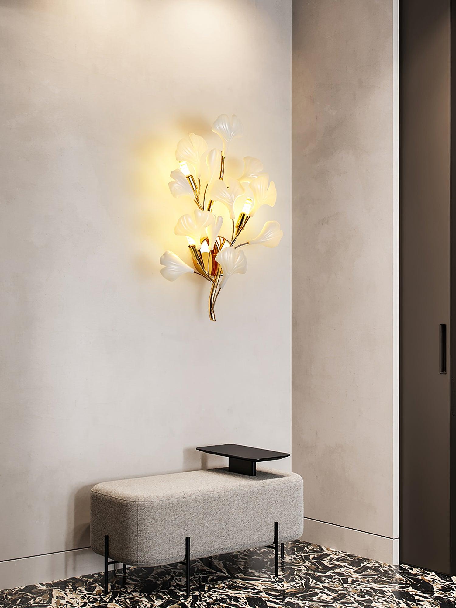 Wall Lamp Gingko Ceramic Petal Shades Gold Art Nouveau - Letslighting