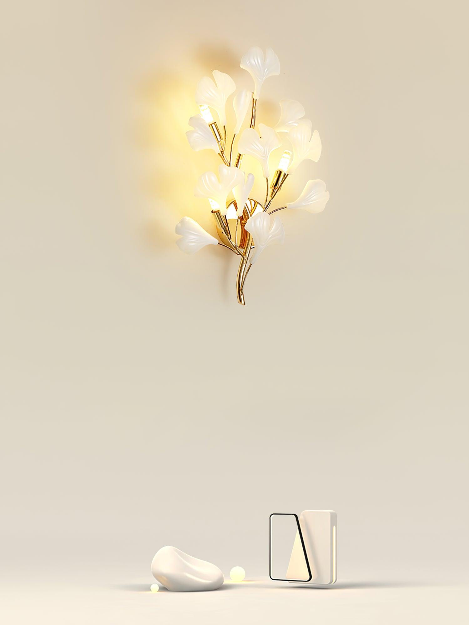Wall Lamp Gingko Ceramic Petal Shades Gold Art Nouveau - Letslighting