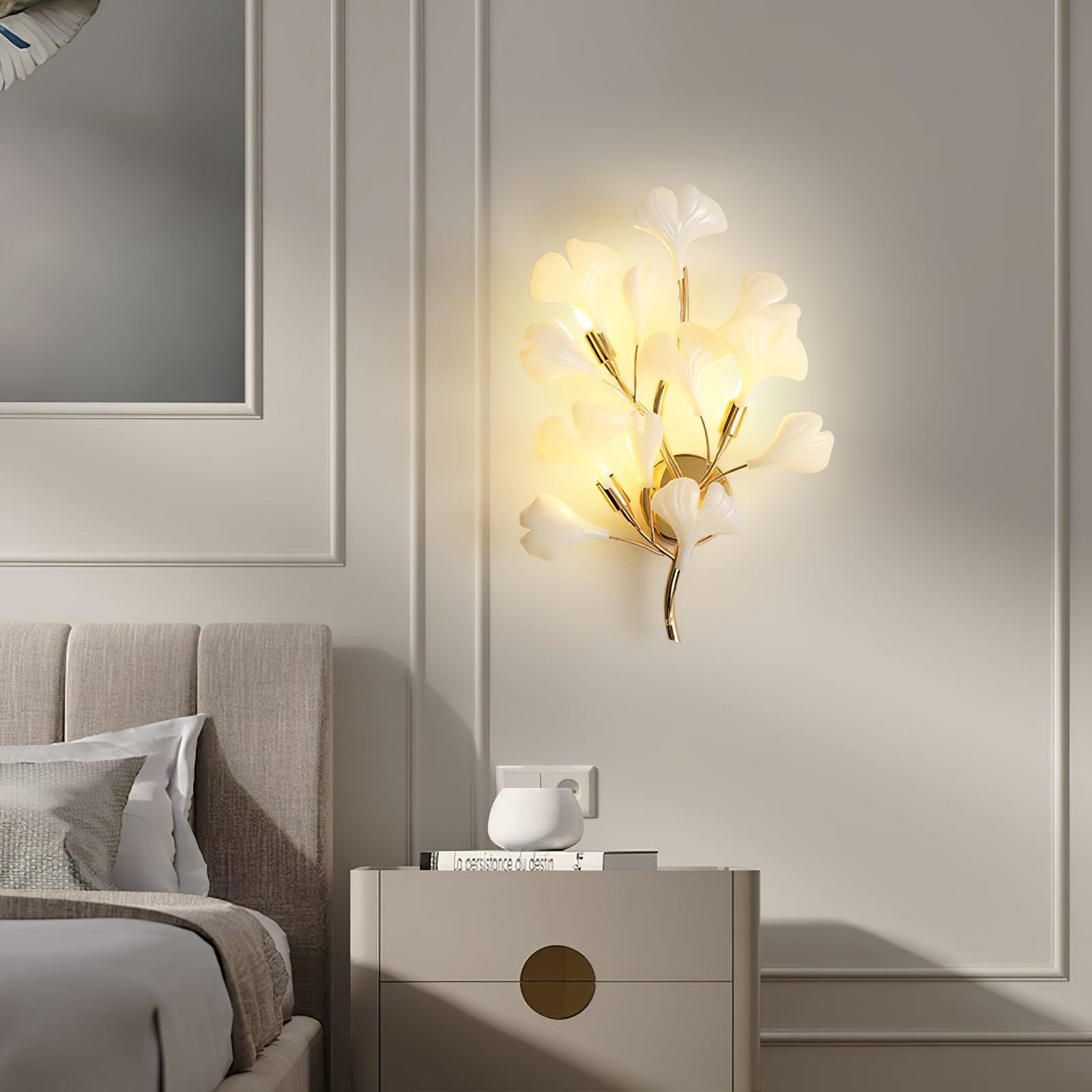 Wall Lamp Gingko Ceramic Petal Shades Gold Art Nouveau - Letslighting