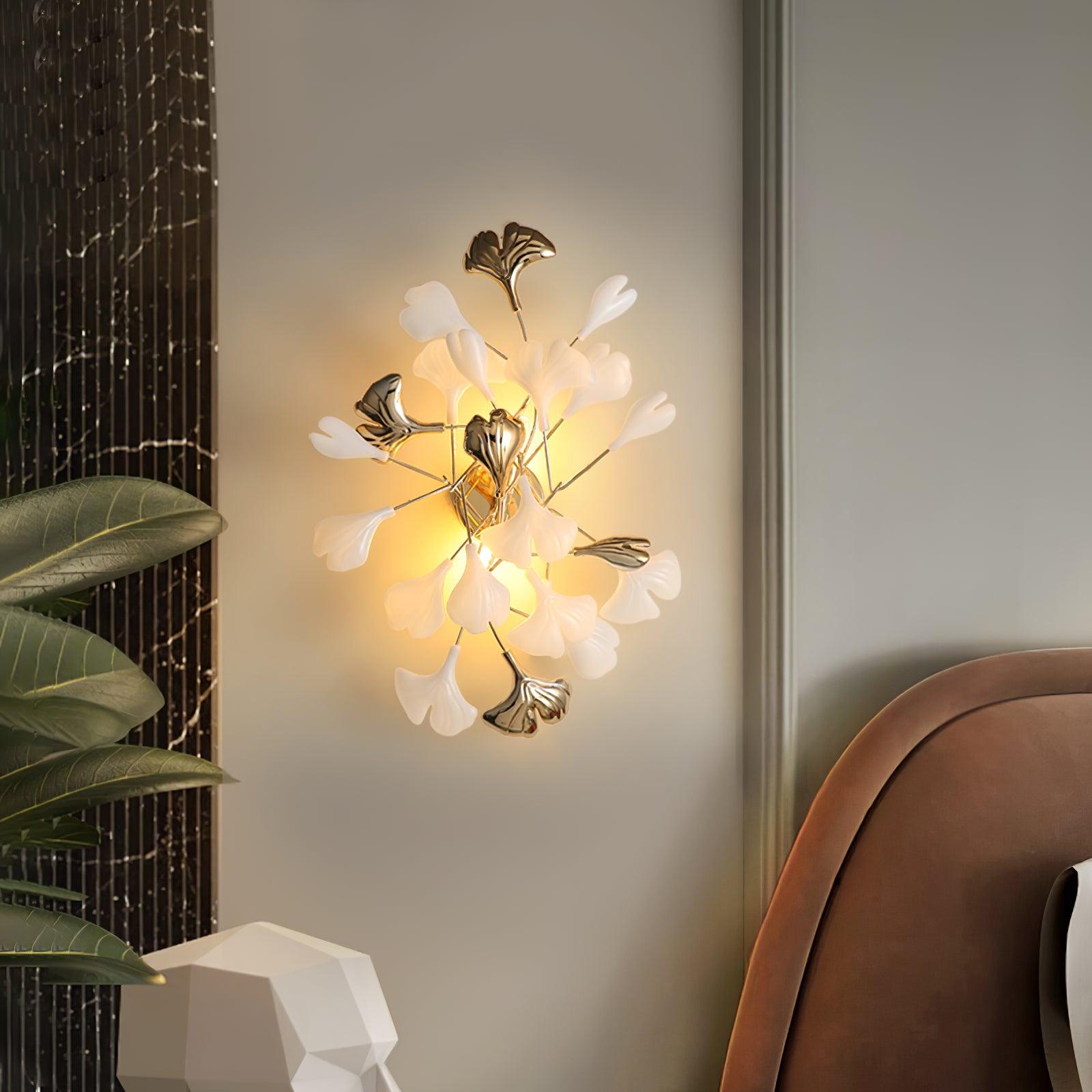 Wall Lamp Gingko Ceramic Petal Shades Gold Art Nouveau - Letslighting