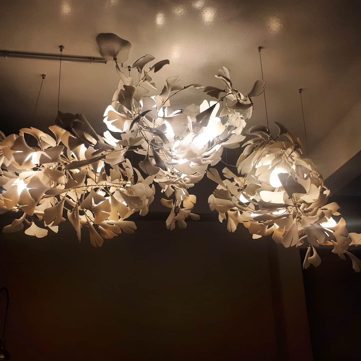 Chandelier Frame Ceramic Gingko Leaf Shade White Gold Modern - Letslighting
