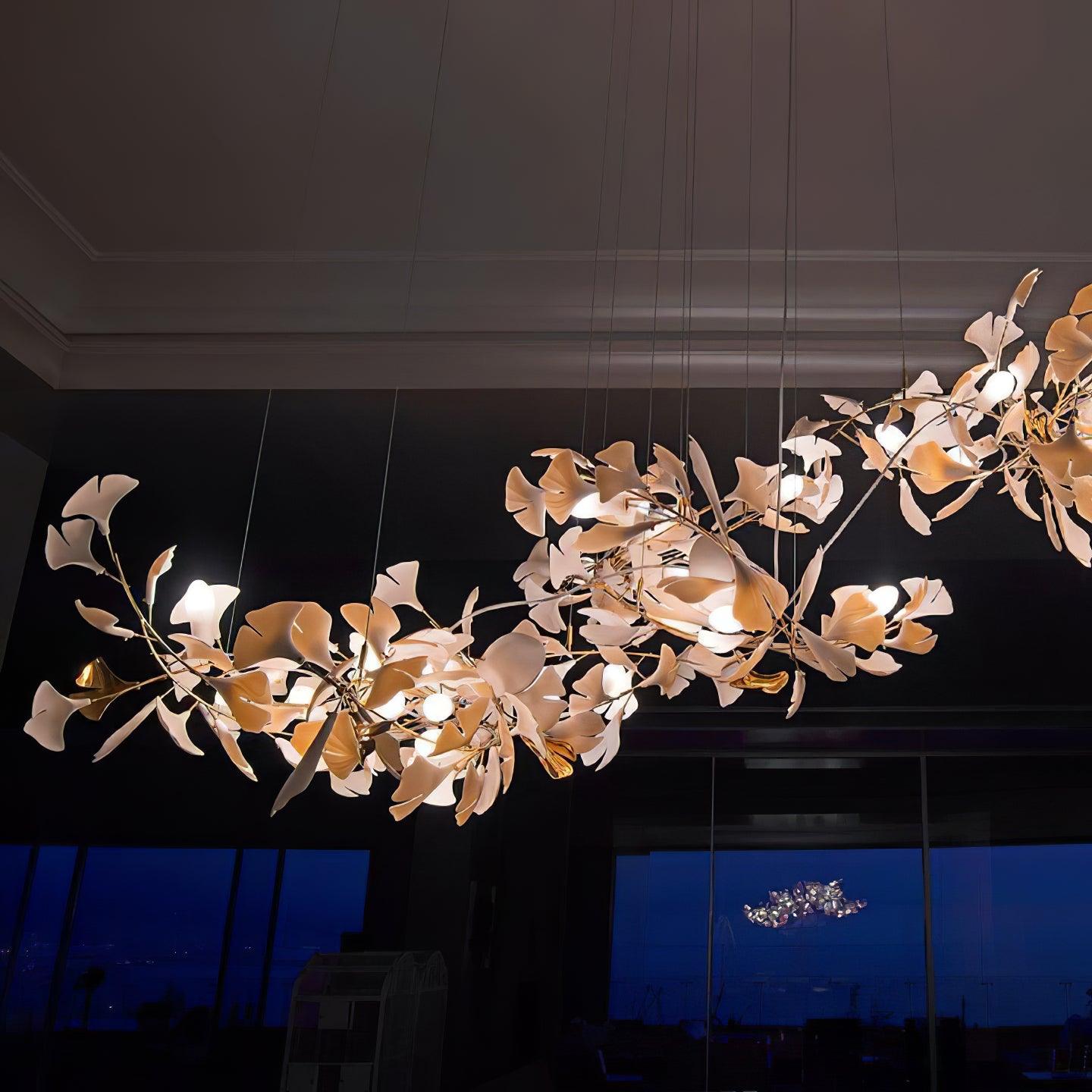 Chandelier Frame Ceramic Gingko Leaf Shade White Gold Modern - Letslighting