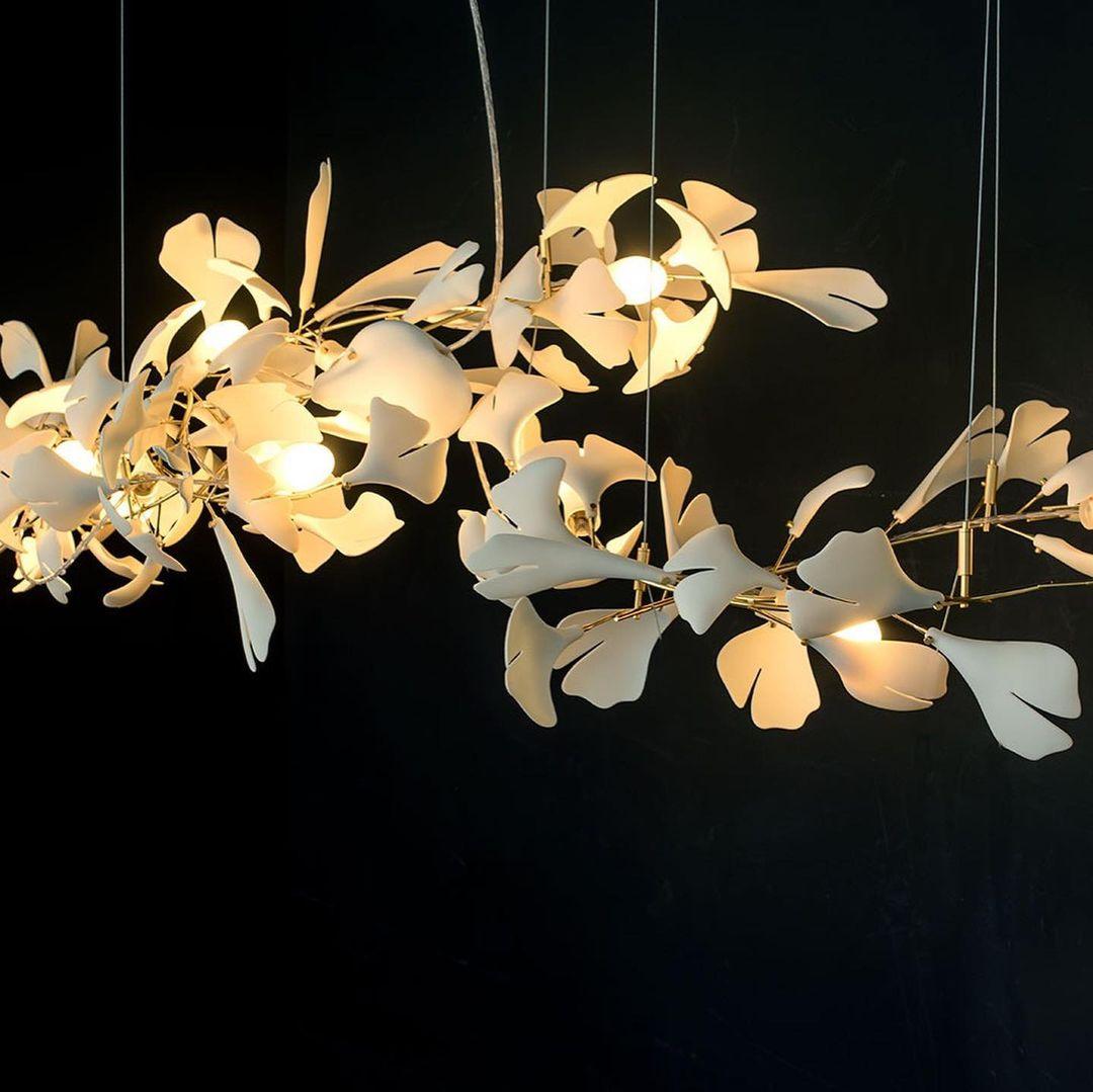 Chandelier Frame Ceramic Gingko Leaf Shade White Gold Modern - Letslighting