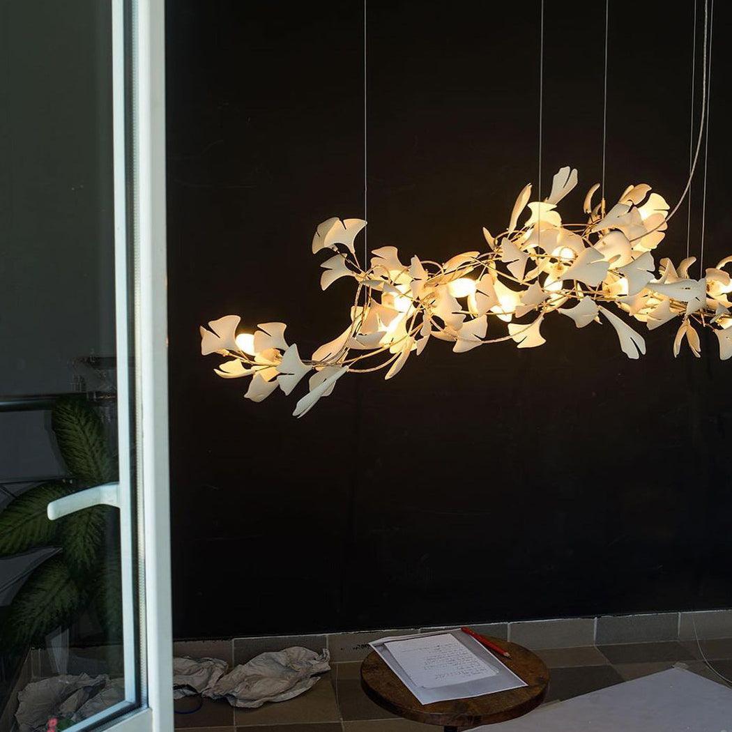 Chandelier Frame Ceramic Gingko Leaf Shade White Gold Modern - Letslighting