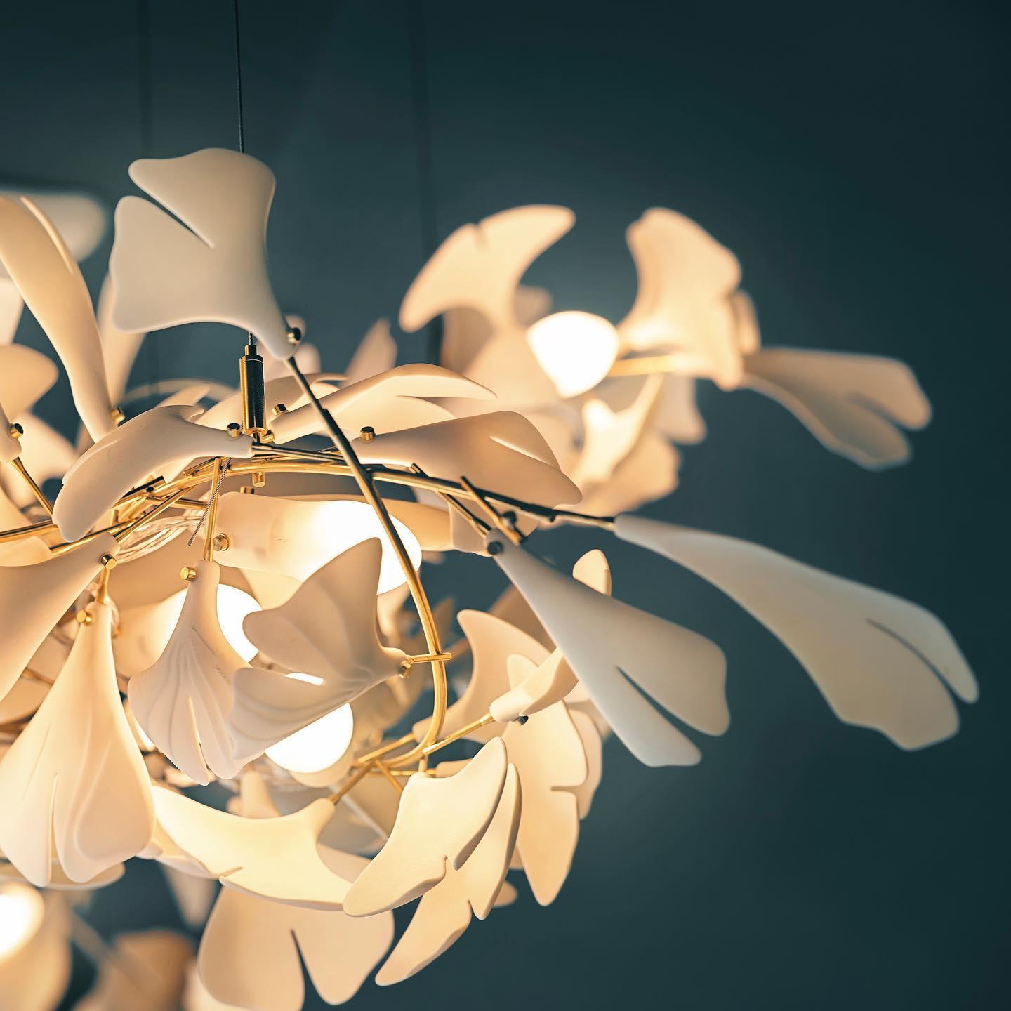 Chandelier Frame Ceramic Gingko Leaf Shade White Gold Modern - Letslighting