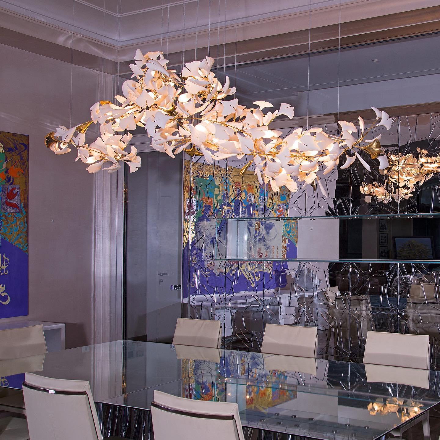Chandelier Frame Ceramic Gingko Leaf Shade White Gold Modern - Letslighting