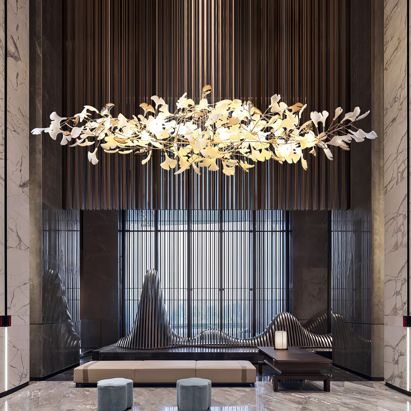 Unoryra Postmodern Luxury Ginkgo Cloud Ceramics Metal Chandelier - Blowlighting