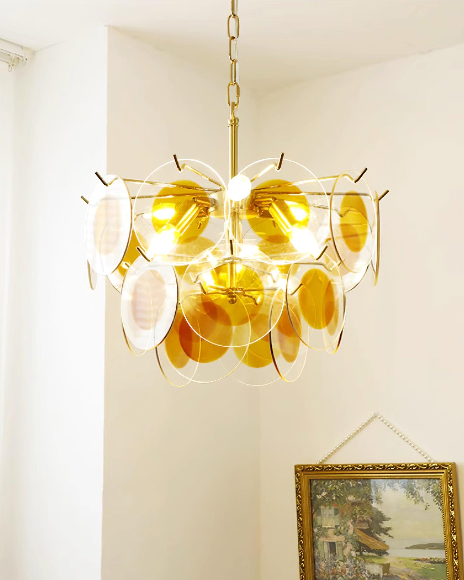 Gino Chandelier Glass Brass Caramel Modern - Letslighting