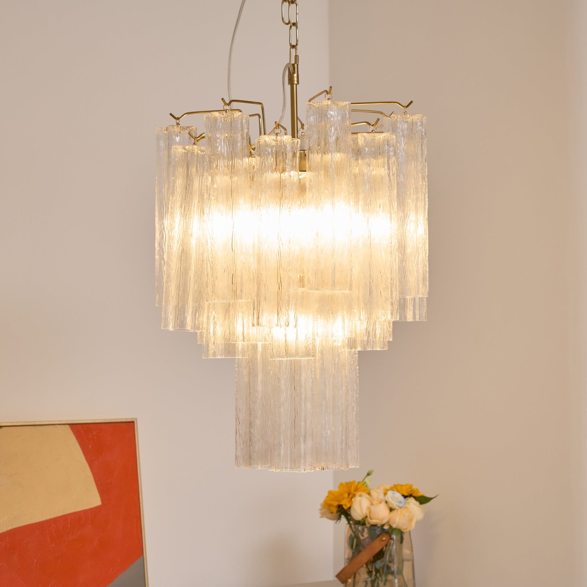 Aurora Chandelier Clear Murano Glass Tube Tiered Modern - Letslighting