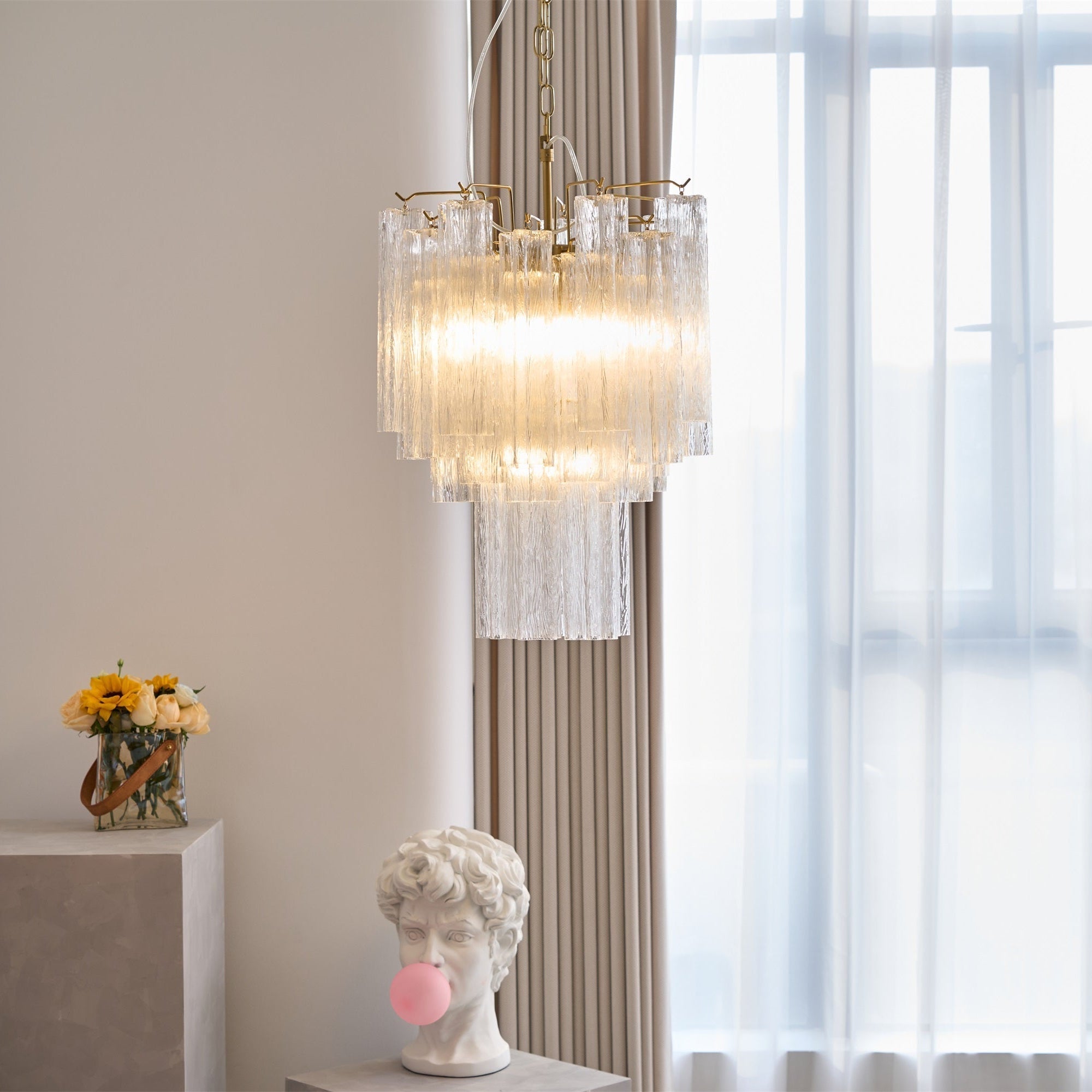 Aurora Chandelier Clear Murano Glass Tube Tiered Modern - Letslighting