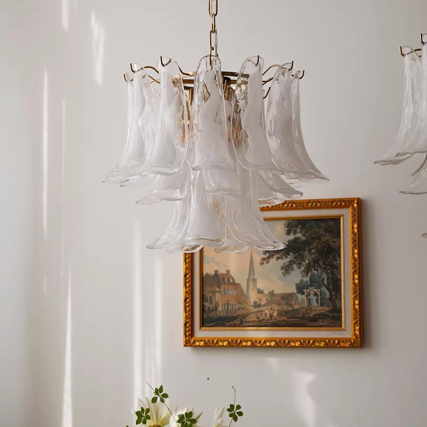 Aurora Chandelier Murano Glass Leaf Golden - Blowlighting