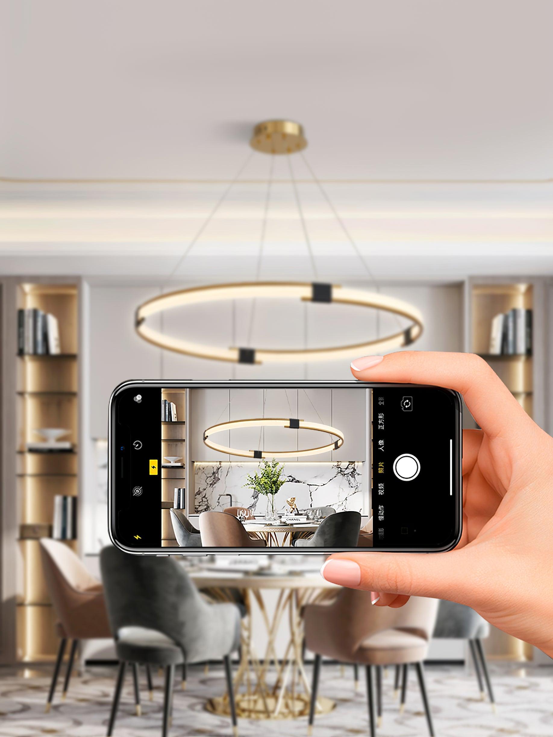 Lustra Chandelier Gold Ring LED Halo Modern - Letslighting