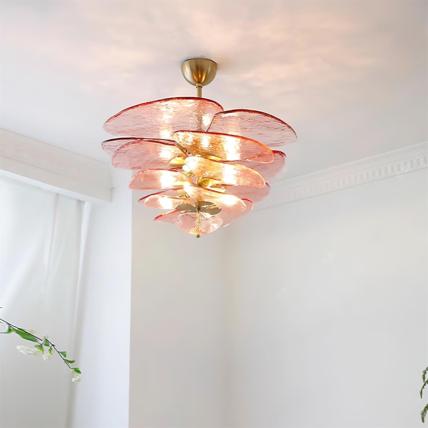 Aurora Chandelier Gold Murano Glass Petal Luxury - Blowlighting