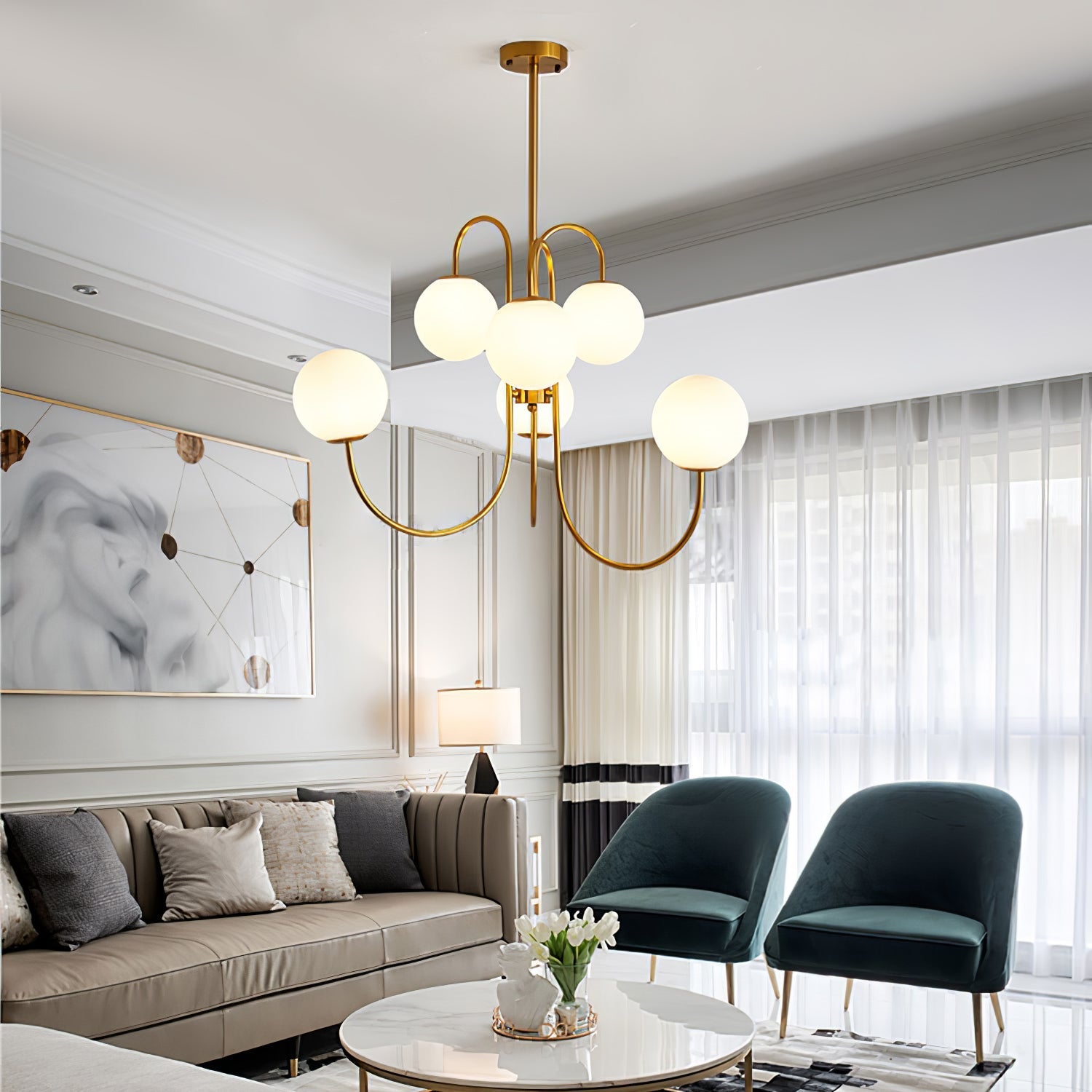 Zathaor Individual Creativity Metal Glass Chandelier - Lamp Copper