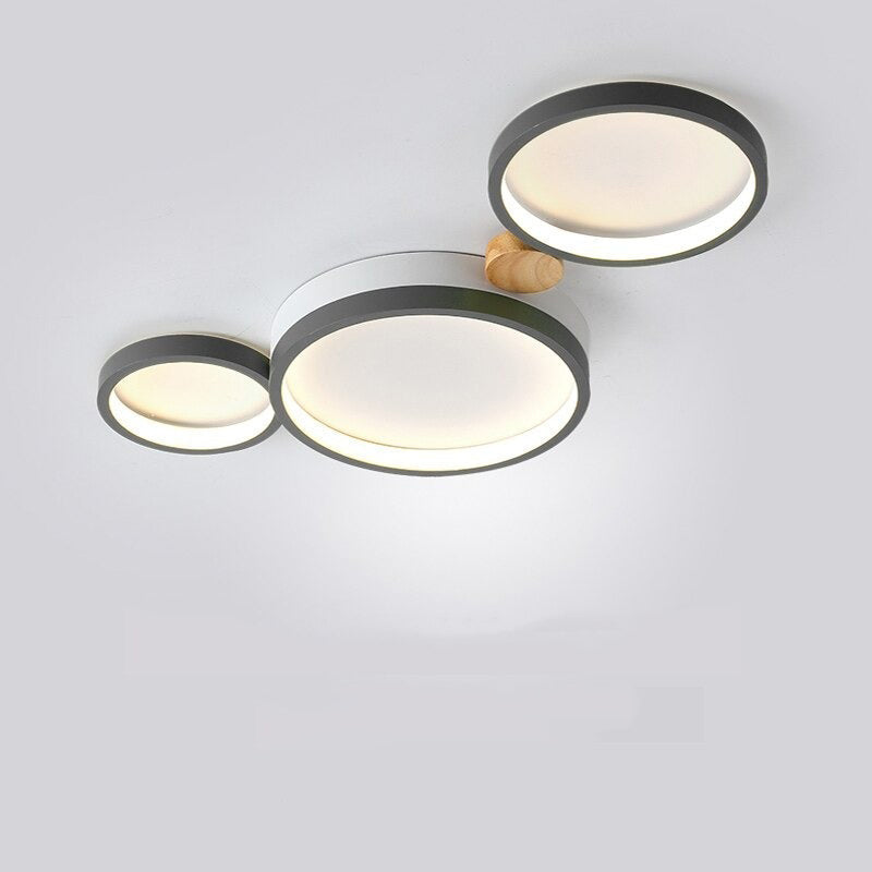Arisha Plafonnier Rond Moderne, Métal/Bois, Blanc/Gris/Vert, Salon