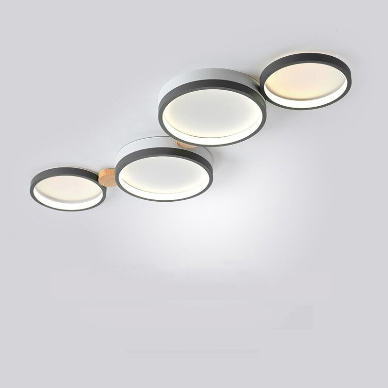 Arisha Plafonnier Rond Moderne, Métal/Bois, Blanc/Gris/Vert, Salon