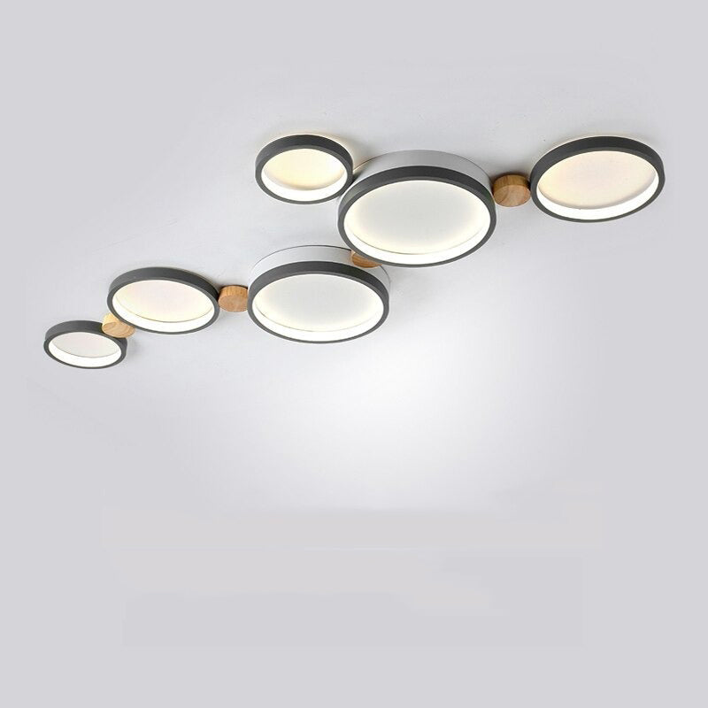 Arisha Plafonnier Rond Moderne, Métal/Bois, Blanc/Gris/Vert, Salon