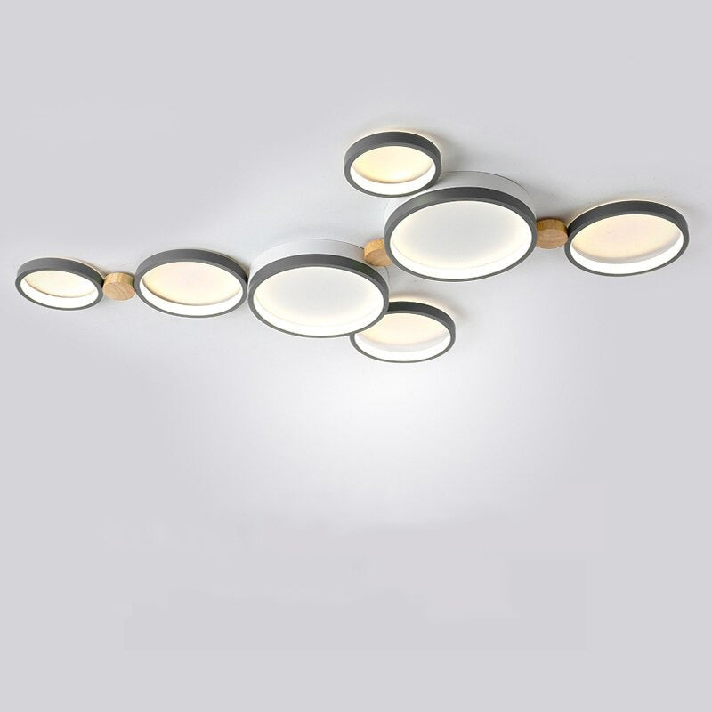 Arisha Plafonnier Rond Moderne, Métal/Bois, Blanc/Gris/Vert, Salon