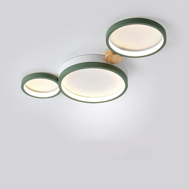 Arisha Plafonnier Rond Moderne, Métal/Bois, Blanc/Gris/Vert, Salon