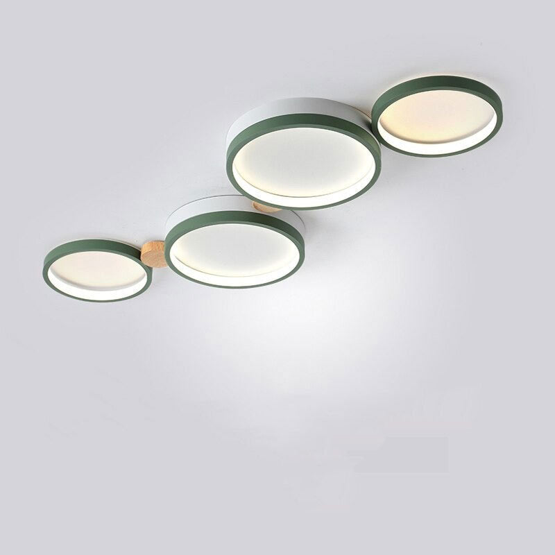 Arisha Plafonnier Rond Moderne, Métal/Bois, Blanc/Gris/Vert, Salon