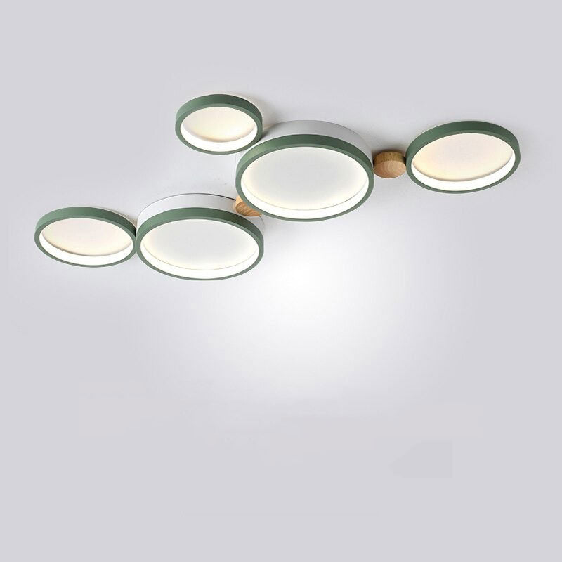 Arisha Plafonnier Rond Moderne, Métal/Bois, Blanc/Gris/Vert, Salon