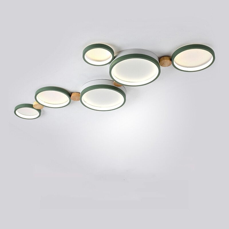 Arisha Plafonnier Rond Moderne, Métal/Bois, Blanc/Gris/Vert, Salon
