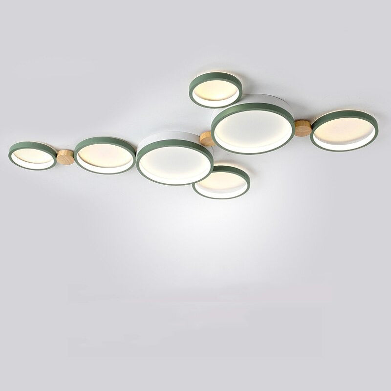 Arisha Plafonnier Rond Moderne, Métal/Bois, Blanc/Gris/Vert, Salon