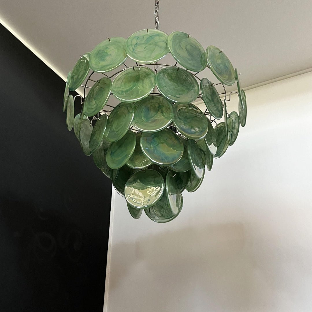 Aurora Chandelier Green Murano Glass Disc - Letslighting