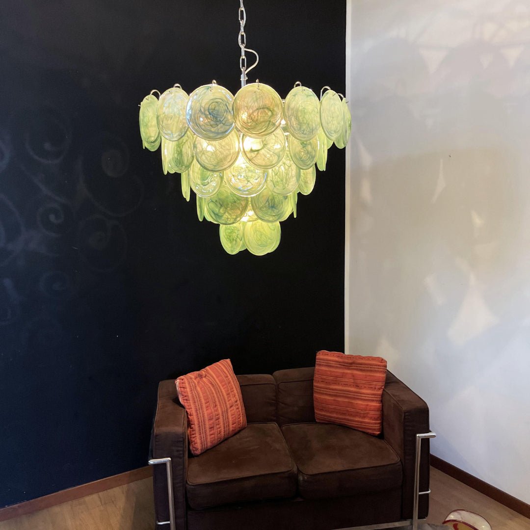 Aurora Chandelier Green Murano Glass Disc - Letslighting